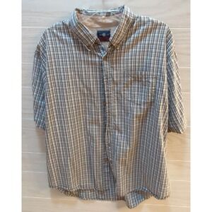 Wrangler men's XL button front short sleeve shirt brown tan aqua plaid